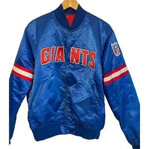 Vtg 90's NFL Giants Starter Jacket L Bomber Coat Blue Satin Authentic Pro Line